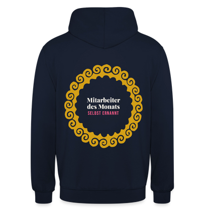"Mitarbeiter des Monats, selbst ernannt. Gold-Motiv" Motiv-Hoodie unisex, Farbe Navy
