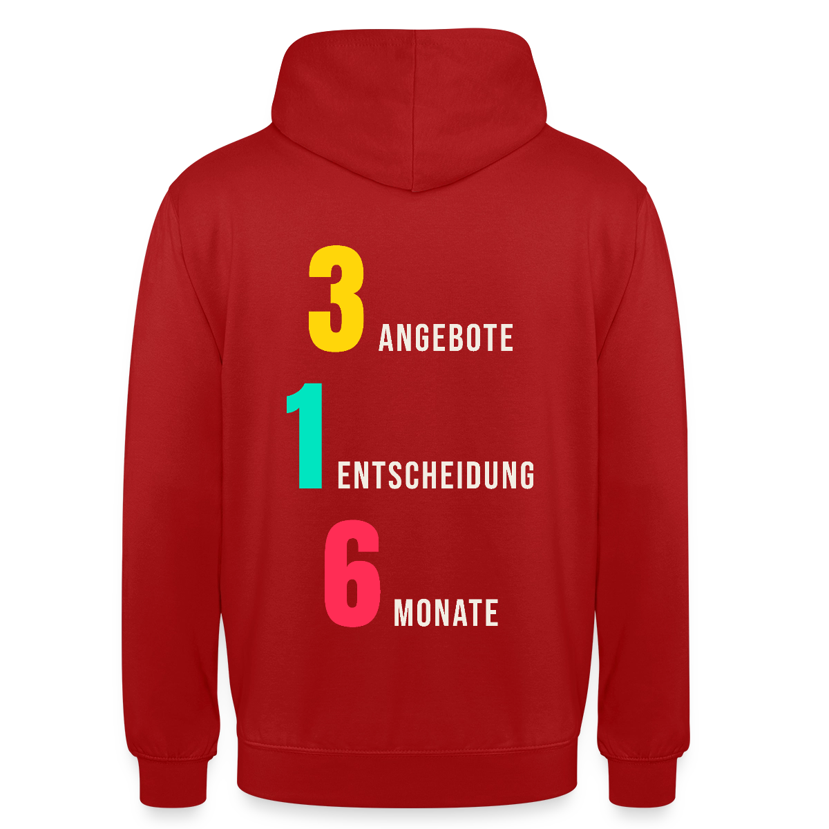 "3 Angebote. 1 Entscheidung. 6 Monate." Motiv-Hoodie unisex, Farbe Rot