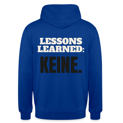 Lessons learned: keine. Motiv-Hoodie unisex, Farbe Royalblau