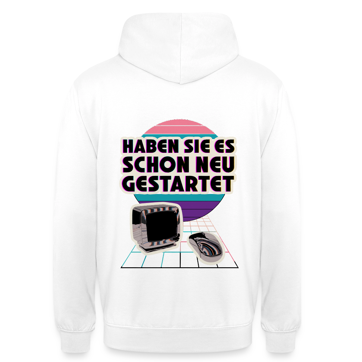 Haben Sie es schon neu gestartet? Vaporwave-Motiv Motiv-Hoodie unisex, Farbe Weiß
