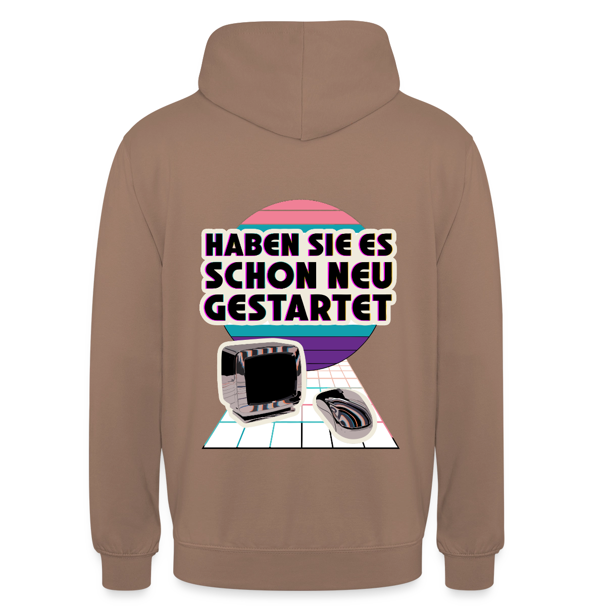 Haben Sie es schon neu gestartet? Vaporwave-Motiv Motiv-Hoodie unisex, Farbe Mokka