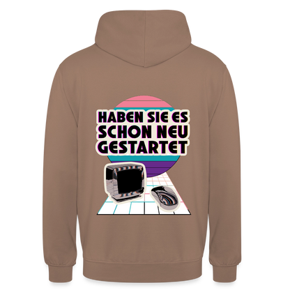 Haben Sie es schon neu gestartet? Vaporwave-Motiv Motiv-Hoodie unisex, Farbe Mokka