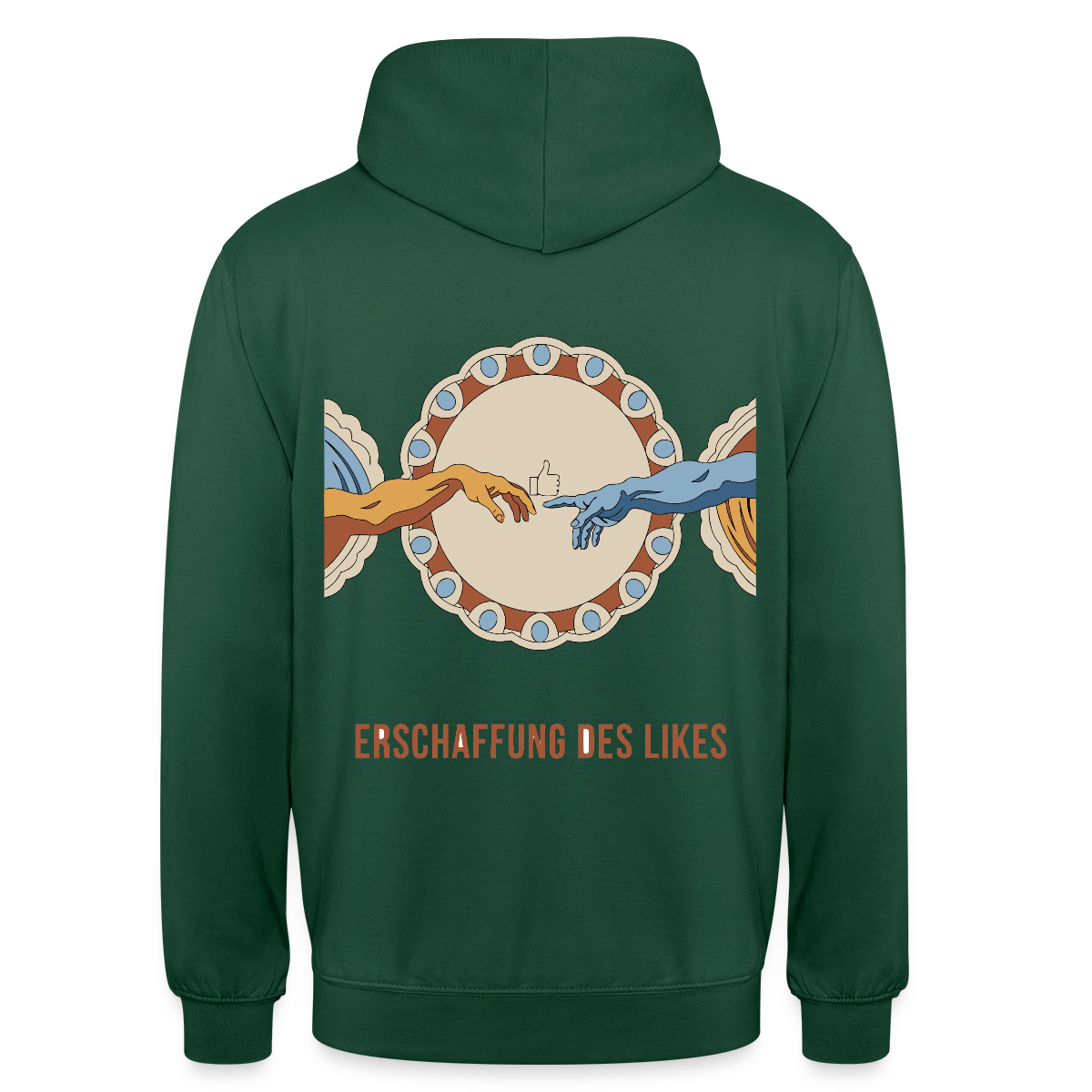Erschaffung des Likes. Fresko-Motiv Motiv-Hoodie unisex, Farbe Flaschengrün
