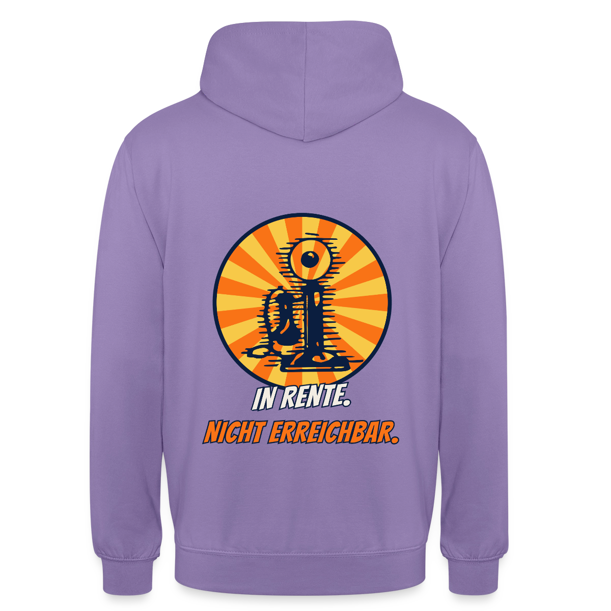 "In Rente. Nicht erreichbar. Comic-Motiv" Motiv-Hoodie unisex, Farbe Lavendel