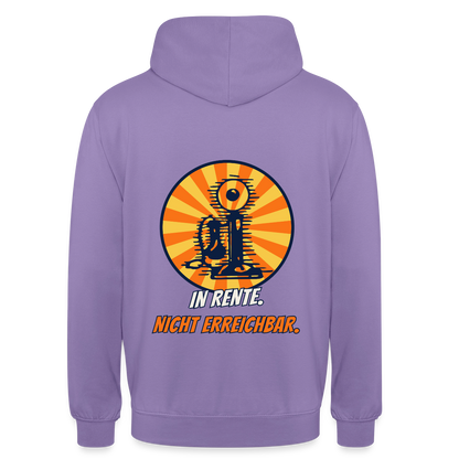 "In Rente. Nicht erreichbar. Comic-Motiv" Motiv-Hoodie unisex, Farbe Lavendel