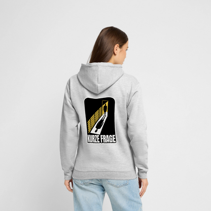Kurze Frage. Film-noir-Motiv Motiv-Hoodie unisex, Farbe Hellgrau meliert, Model