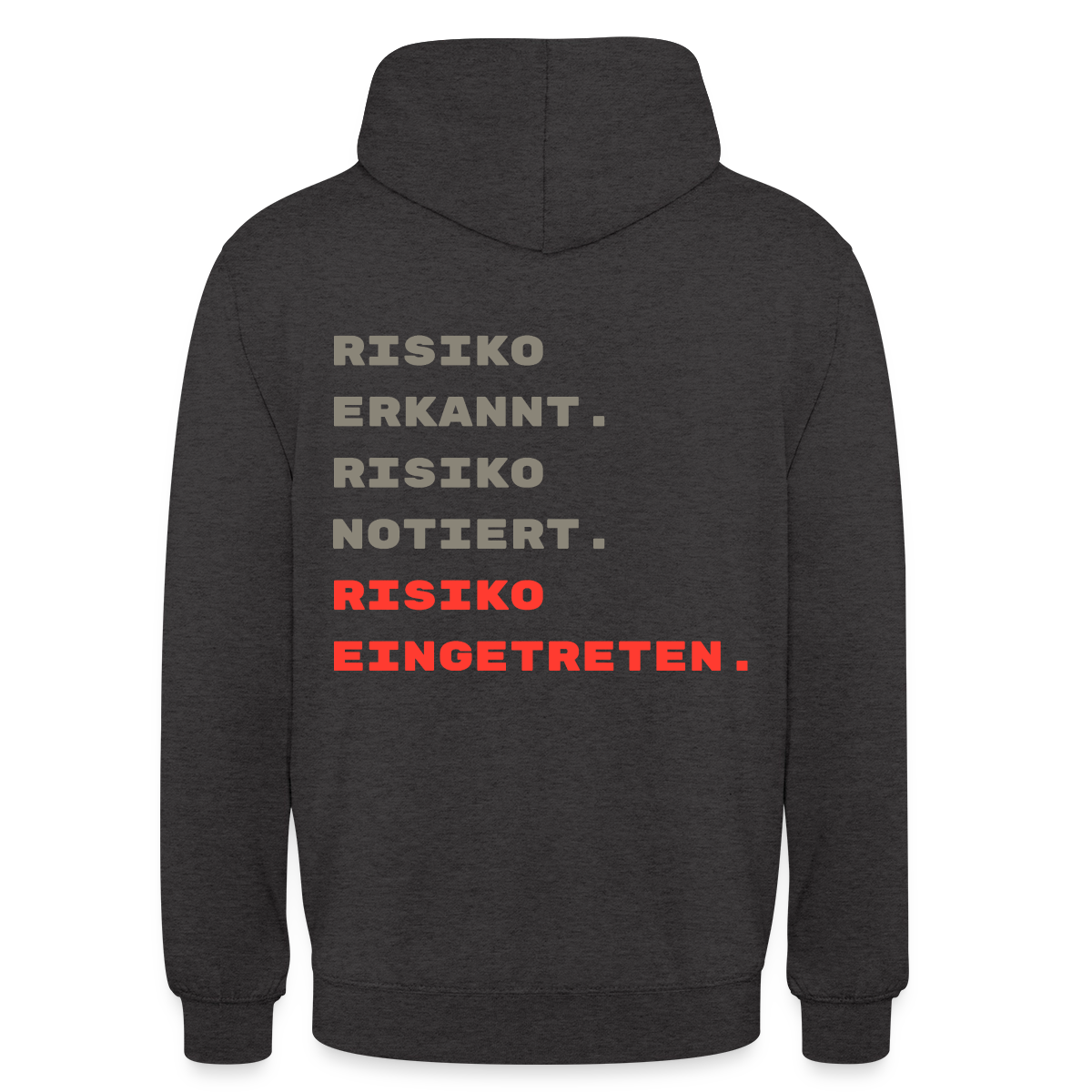 Risiko erkannt. Risiko notiert. Risiko eingetreten. Motiv-Hoodie unisex, Farbe Anthrazit