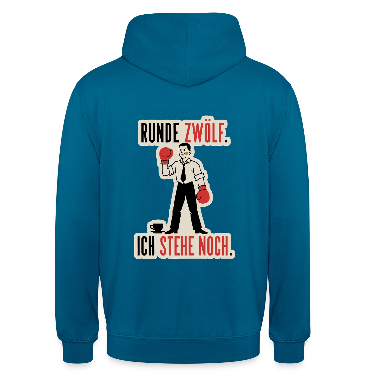 Runde zwölf. Ich stehe noch. Motiv-Hoodie unisex, Farbe Tiefseeblau