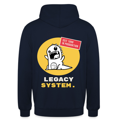 Legacy System. Seit 1998 in Produktion. Motiv-Hoodie unisex, Farbe Navy