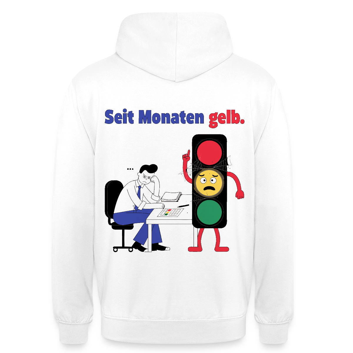 "Seit Monaten gelb. Ampel-Motiv" Motiv-Hoodie unisex, Farbe Weiß