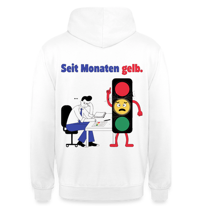 "Seit Monaten gelb. Ampel-Motiv" Motiv-Hoodie unisex, Farbe Weiß