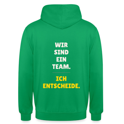Wir sind ein Team. Ich entscheide. Motiv-Hoodie unisex, Farbe Kelly Green