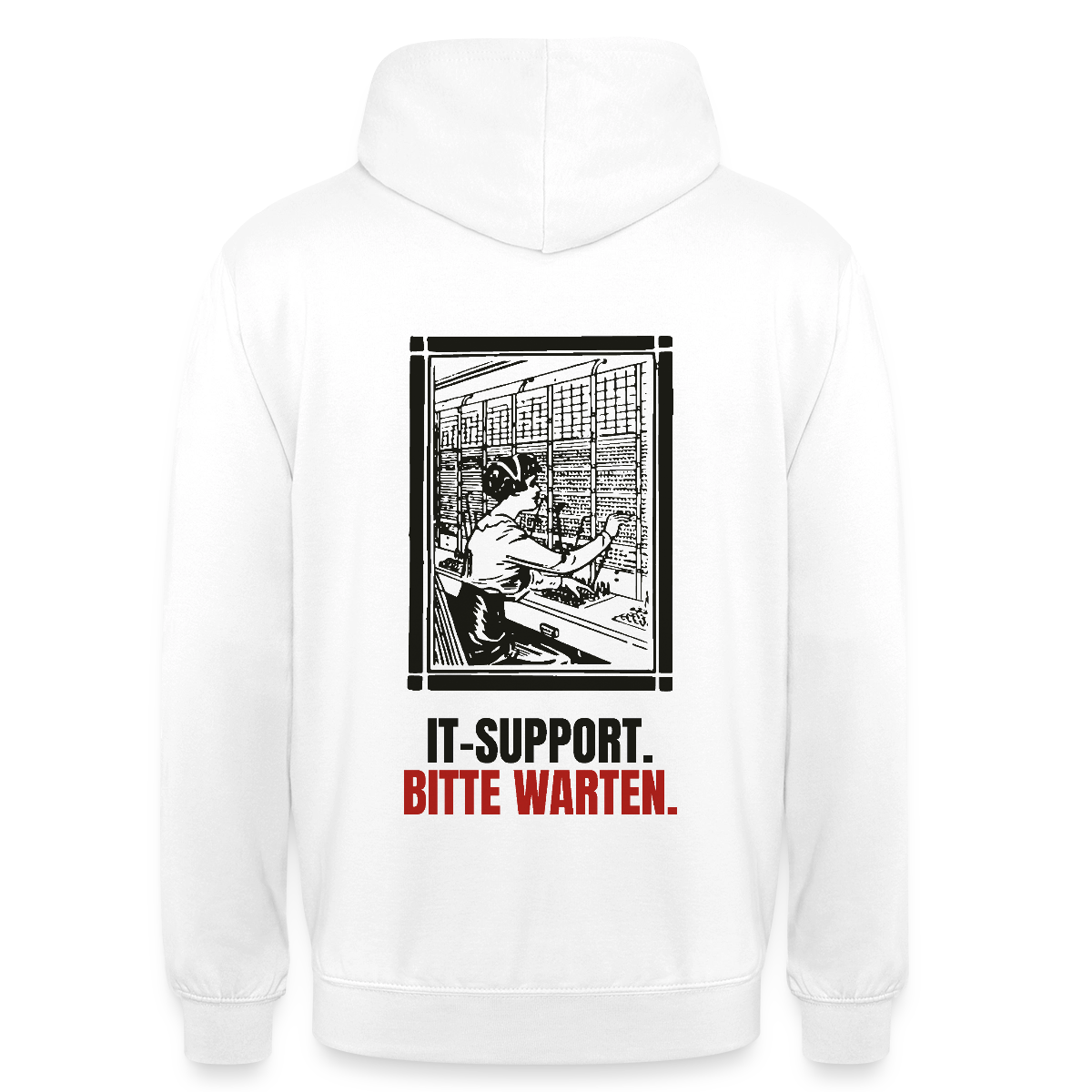 IT-Support. Bitte warten. Motiv-Hoodie unisex, Farbe Weiß