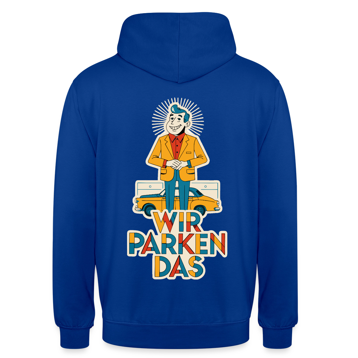 "Wir parken das. Midcentury-Motiv" Motiv-Hoodie unisex, Farbe Royalblau