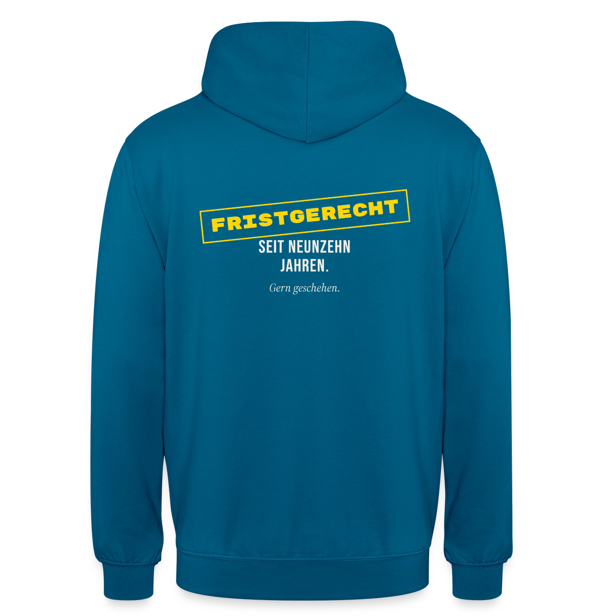 "Fristgerecht seit neunzehn Jahren. Gern geschehen." Motiv-Hoodie unisex, Farbe Tiefseeblau