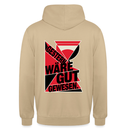 "Gestern wäre gut gewesen. Konstruktivismus-Motiv" Motiv-Hoodie unisex, Farbe Beige