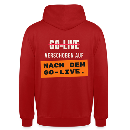 Go-Live verschoben auf nach dem Go-Live. Motiv-Hoodie unisex, Farbe Rot