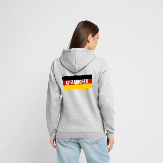 Spielmacher. Fahnen-Motiv Motiv-Hoodie unisex, Farbe Hellgrau meliert, Model