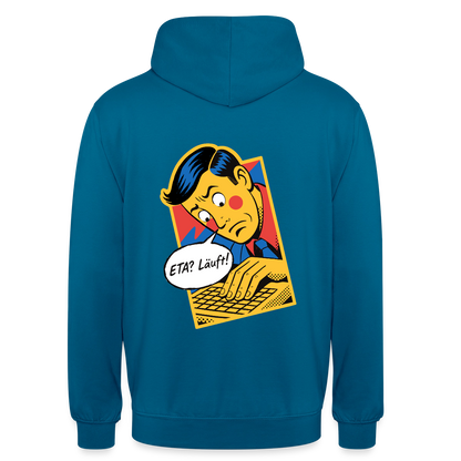 "ETA? Läuft! Popart-Motiv" Motiv-Hoodie unisex, Farbe Tiefseeblau
