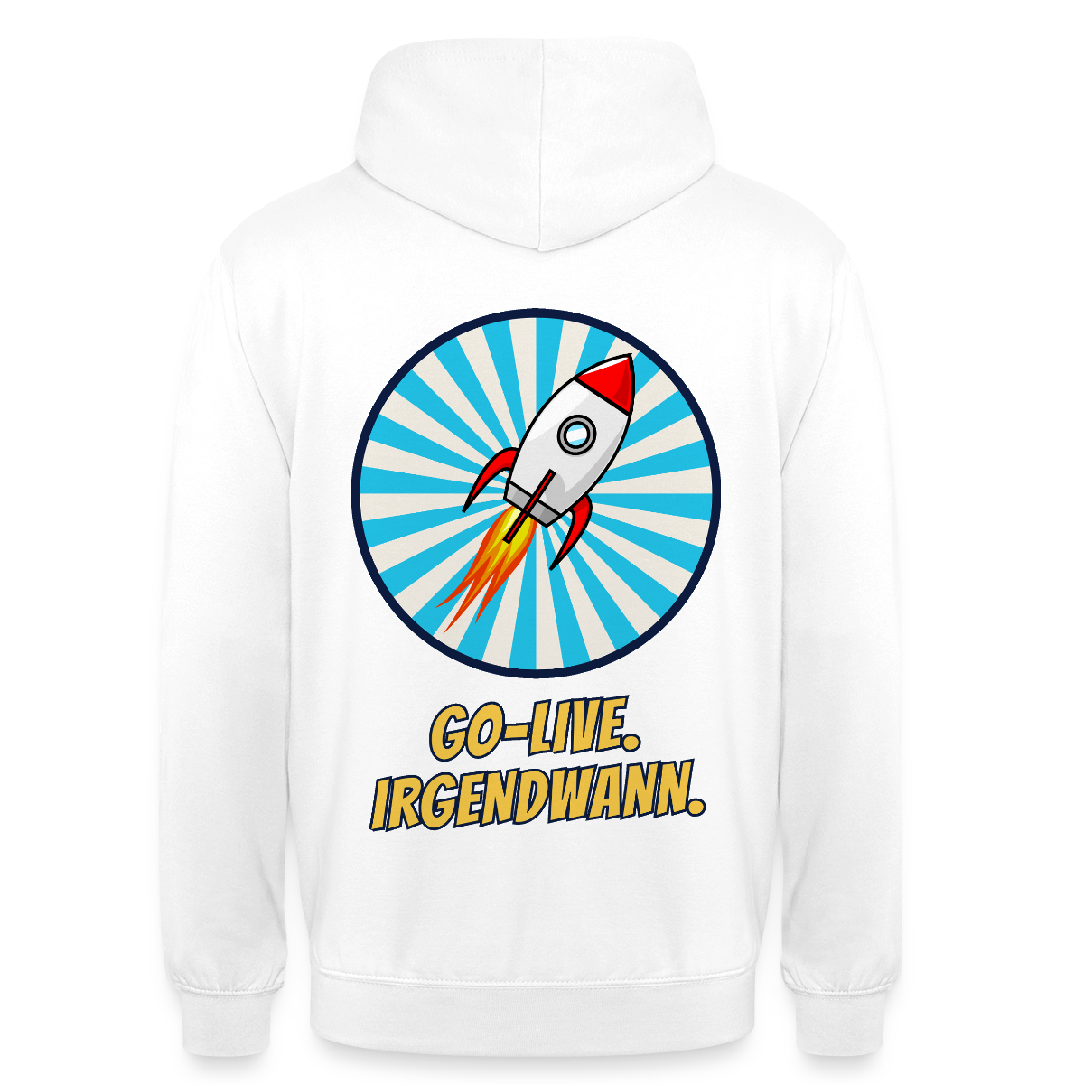 Go-Live. Irgendwann. Comic-Motiv Motiv-Hoodie unisex, Farbe Weiß