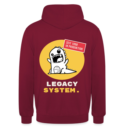Legacy System. Seit 1998 in Produktion. Motiv-Hoodie unisex, Farbe Bordeaux