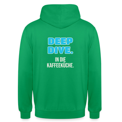 "Deep Dive. In die Kaffeeküche." Motiv-Hoodie unisex, Farbe Kelly Green
