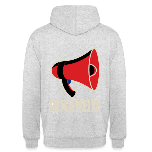 Reichweite. Sachplakat-Motiv Motiv-Hoodie unisex, Farbe Hellgrau meliert