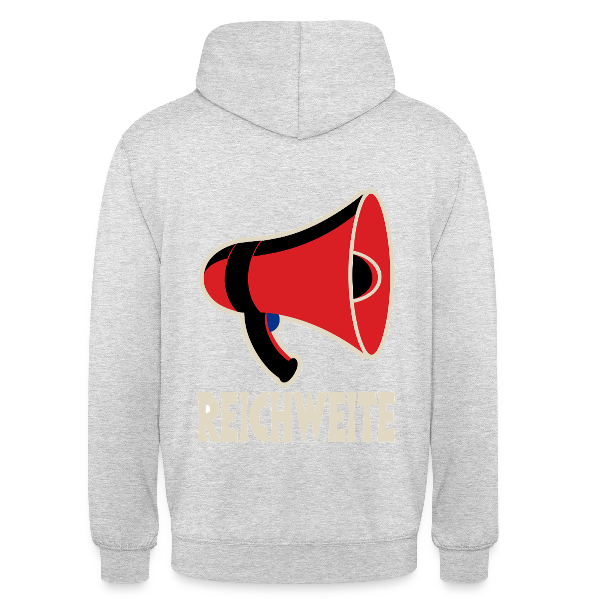 Reichweite. Sachplakat-Motiv Motiv-Hoodie unisex, Farbe Hellgrau meliert