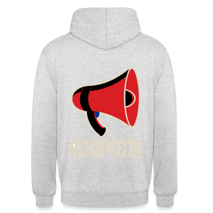 Reichweite. Sachplakat-Motiv Motiv-Hoodie unisex, Farbe Hellgrau meliert