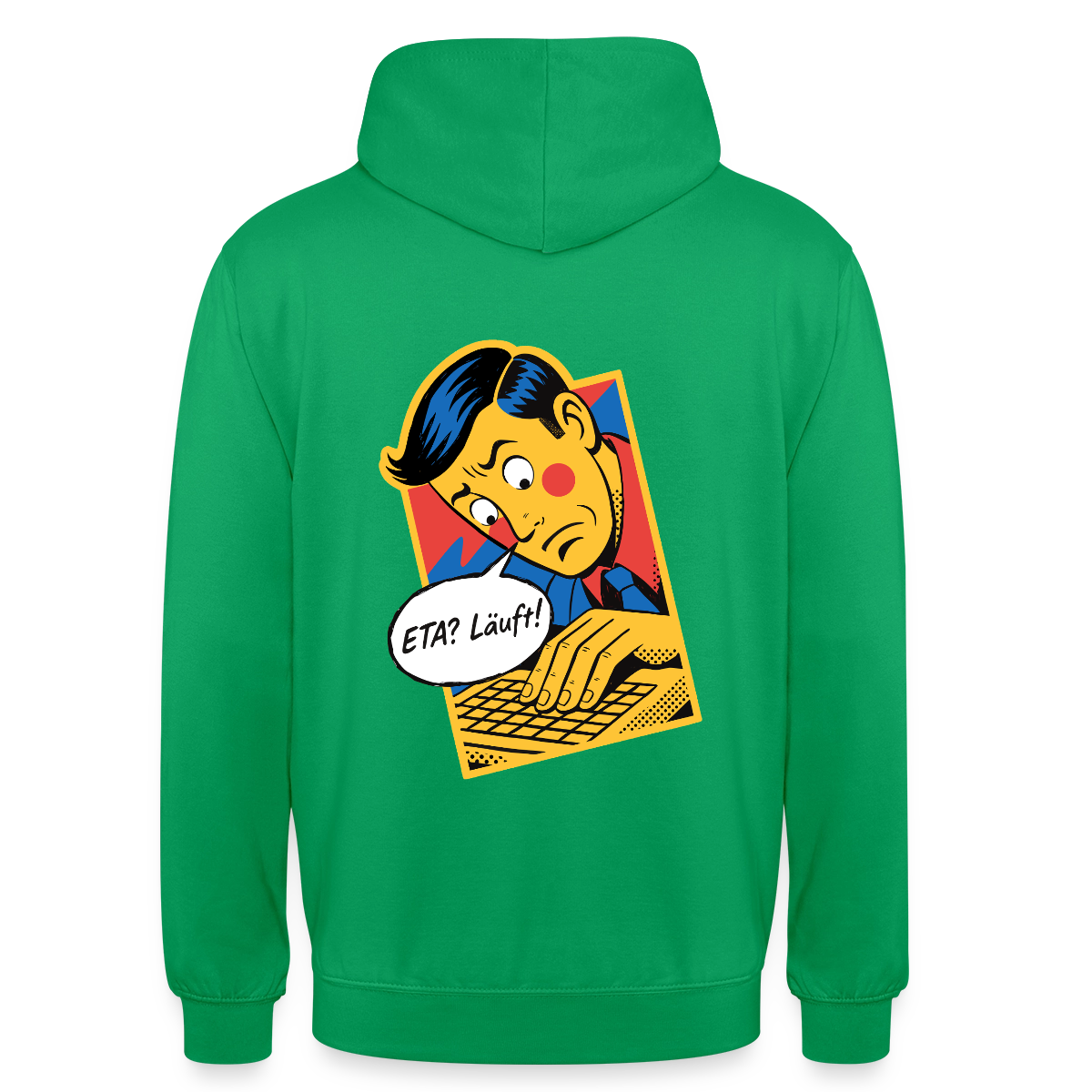 "ETA? Läuft! Popart-Motiv" Motiv-Hoodie unisex, Farbe Kelly Green