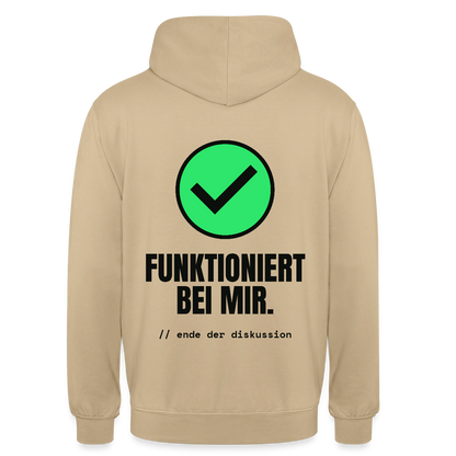 Funktioniert bei mir. Ende der Diskussion. Motiv-Hoodie unisex, Farbe Beige
