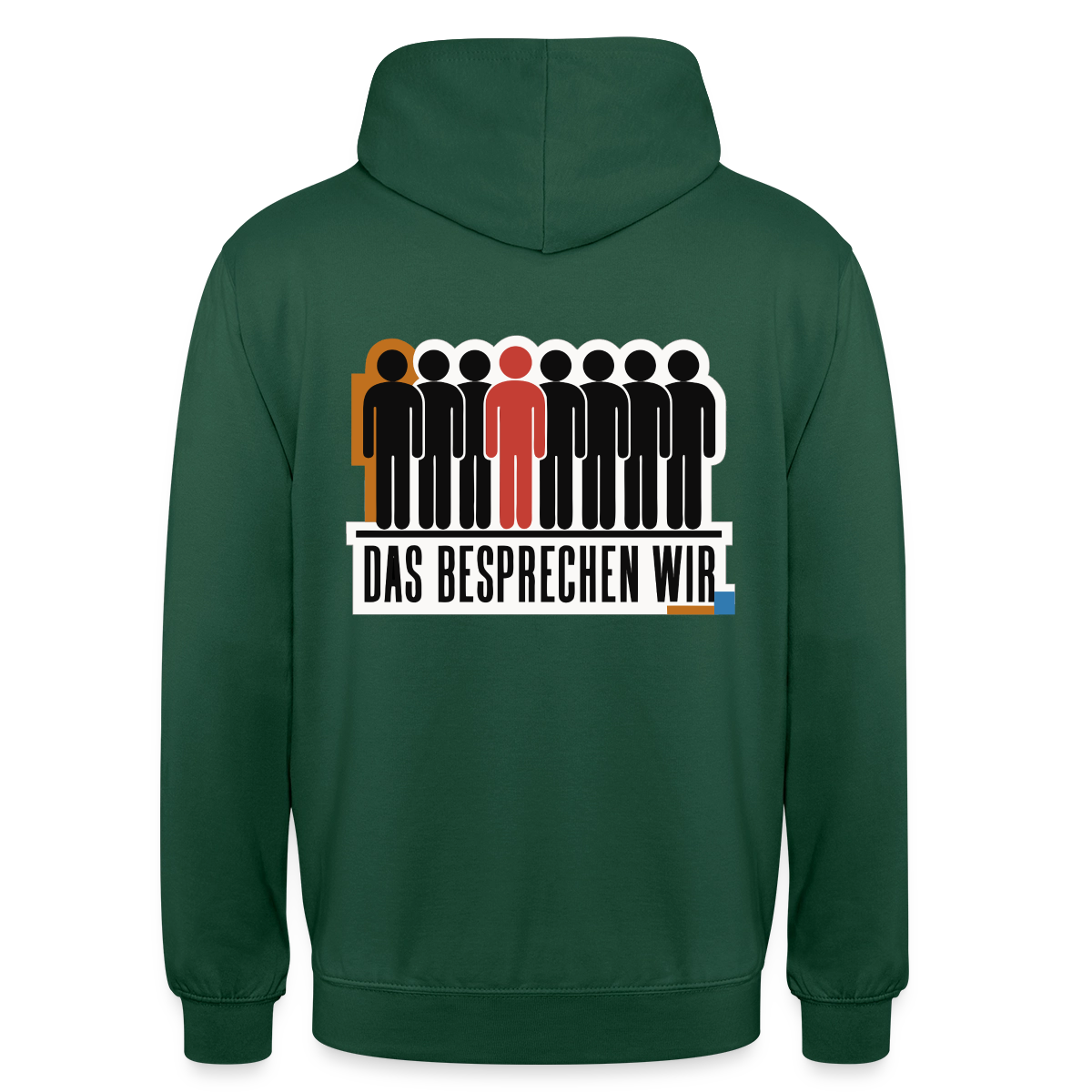 "Das besprechen wir. Isotype-Motiv" Motiv-Hoodie unisex, Farbe Flaschengrün