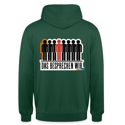 "Das besprechen wir. Isotype-Motiv" Motiv-Hoodie unisex, Farbe Flaschengrün