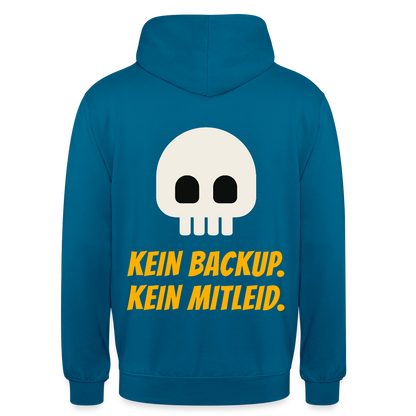 Kein Backup. Kein Mitleid. Motiv-Hoodie unisex, Farbe Tiefseeblau