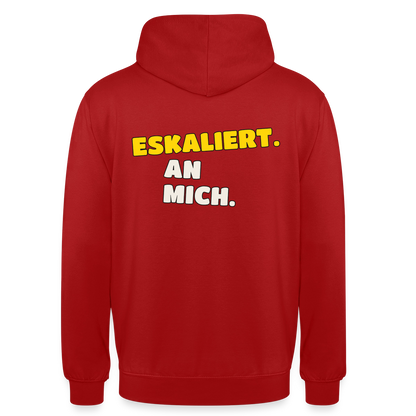 "Eskaliert. An mich." Motiv-Hoodie unisex, Farbe Rot