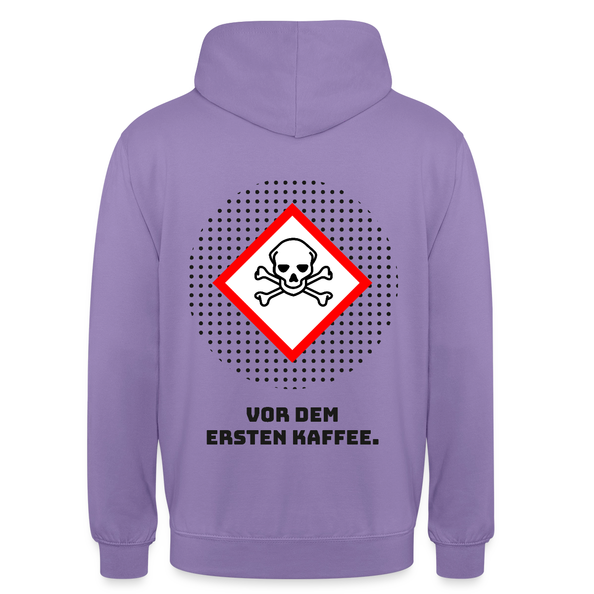 "Vor dem ersten Kaffee. Gefahrzeichen-Motiv" Motiv-Hoodie unisex, Farbe Lavendel