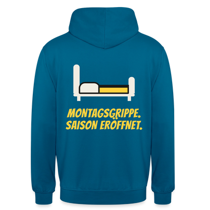 Montagsgrippe. Saison eröffnet. Motiv-Hoodie unisex, Farbe Tiefseeblau