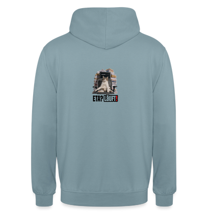 "ETA? Läuft! Bürokatzen-Motiv" Motiv-Hoodie unisex, Farbe Nebelblau