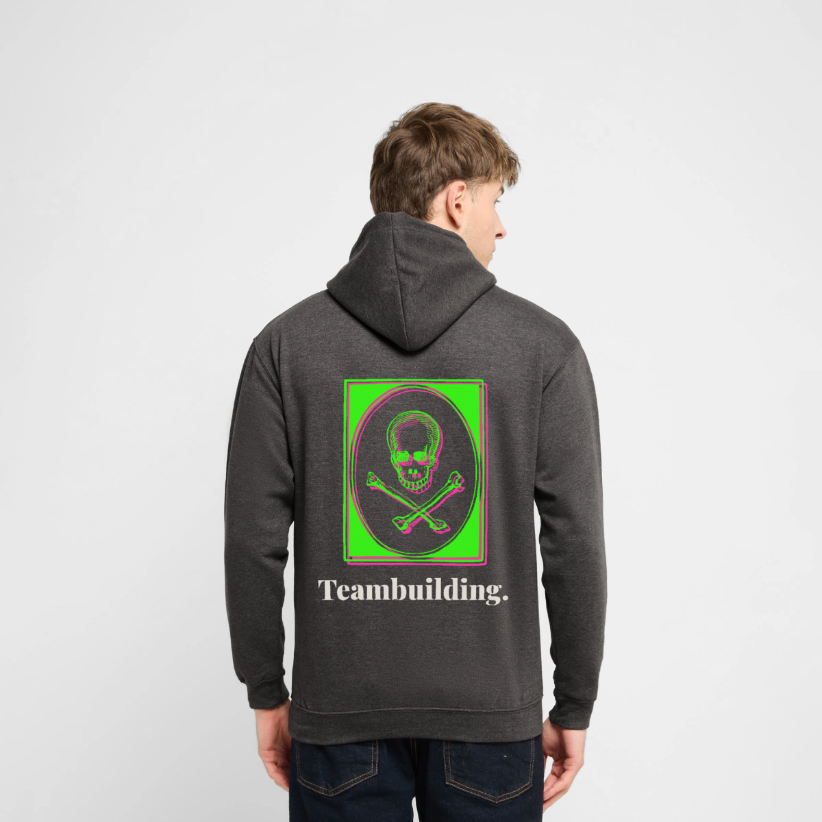 "Teambuilding. Neon-Motiv" Motiv-Hoodie unisex, Farbe Anthrazit