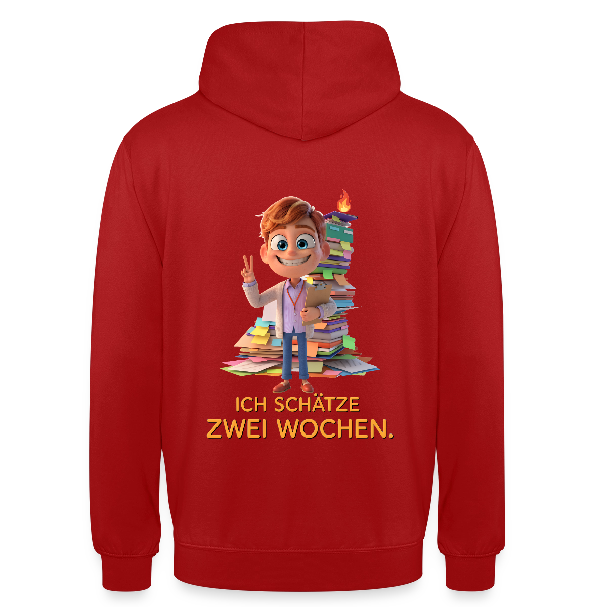 Ich schätze zwei Wochen. Animationsfilm-Motiv Motiv-Hoodie unisex, Farbe Rot