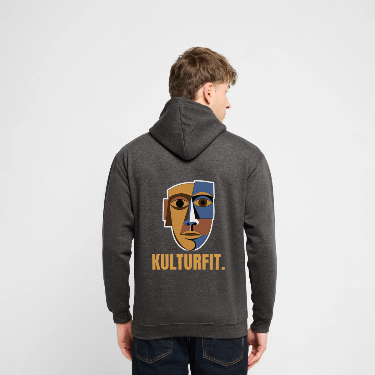 "Kulturfit. Kubismus-Motiv" Motiv-Hoodie unisex, Farbe Anthrazit, Model