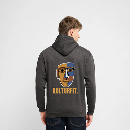 "Kulturfit. Kubismus-Motiv" Motiv-Hoodie unisex, Farbe Anthrazit, Model
