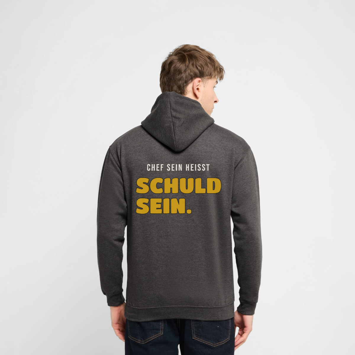 "Chef sein heißt schuld sein." Motiv-Hoodie unisex, Farbe Anthrazit, Model