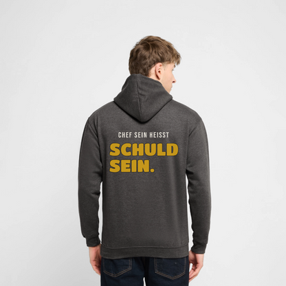 "Chef sein heißt schuld sein." Motiv-Hoodie unisex, Farbe Anthrazit, Model