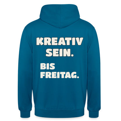Kreativ sein. Bis Freitag. Motiv-Hoodie unisex, Farbe Tiefseeblau