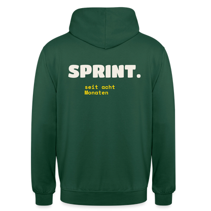 Sprint. Seit acht Monaten. Motiv-Hoodie unisex, Farbe Flaschengrün