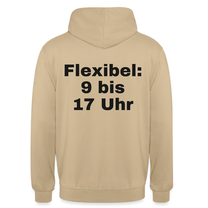 "Flexibel: 9 bis 17 Uhr" Motiv-Hoodie unisex, Farbe Beige