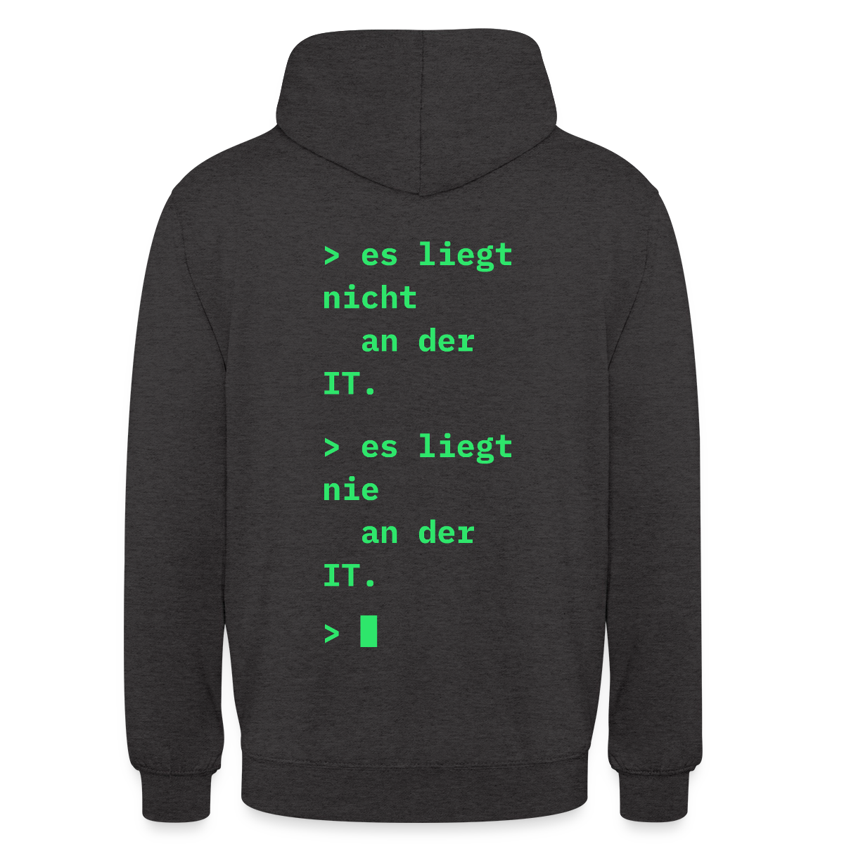 Es liegt nicht an der IT. Es liegt nie an der IT. Motiv-Hoodie unisex, Farbe Anthrazit