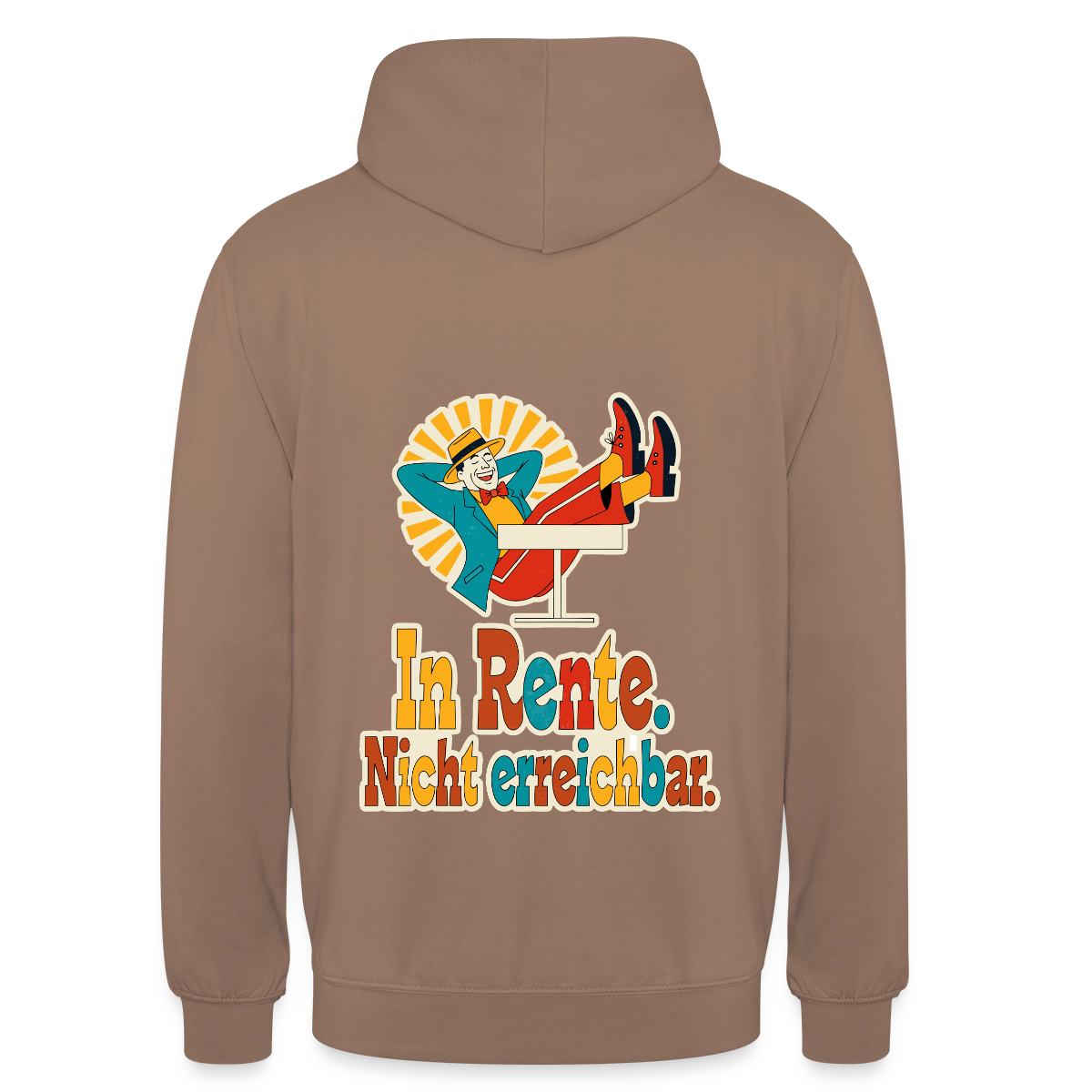 "In Rente. Nicht erreichbar. Midcentury-Motiv" Motiv-Hoodie unisex, Farbe Mokka