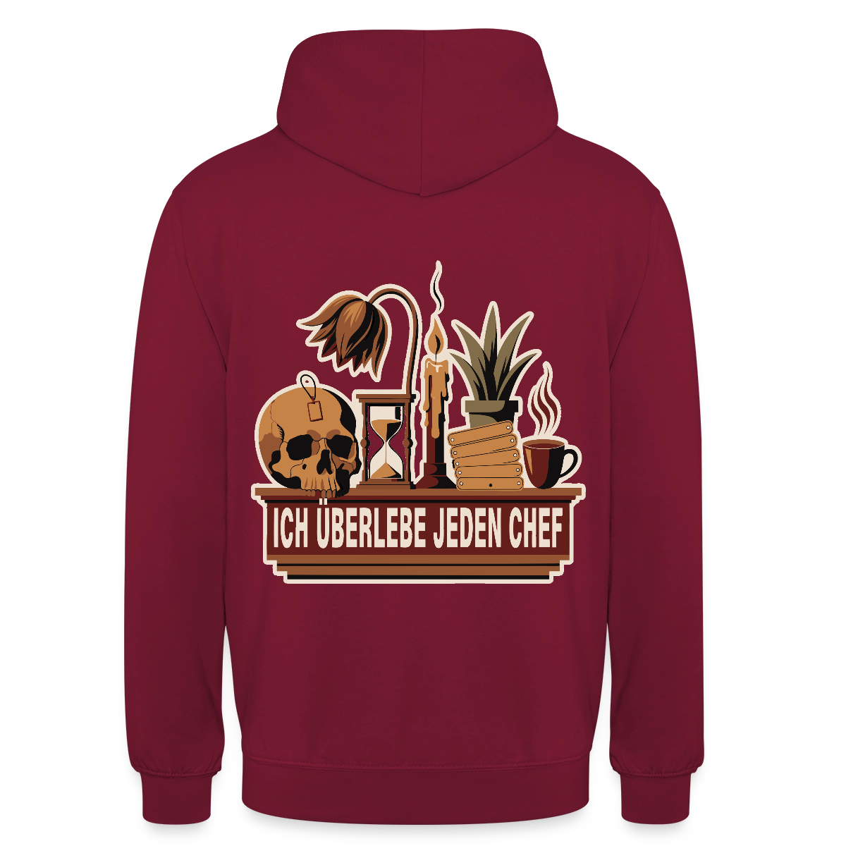 Ich überlebe jeden Chef. Motiv-Hoodie unisex, Farbe Bordeaux
